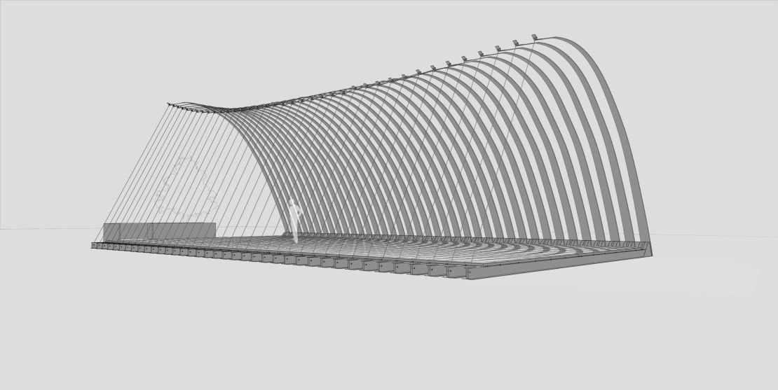 Serpentine Pavilion Beijing 2018 designed by Jiakun Architects, WF Central, Beijing. The pavilion reflects the Confucian concept of "junzi," a kind of morally cultivated self, as expressed in the metaphor of an archer's bow.