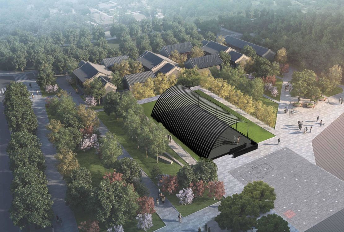 An early rendering of the Serpentine Pavilion Beijing, designed by Jiakun Architects. The pavilion is a stone's throw from the Forbidden City.