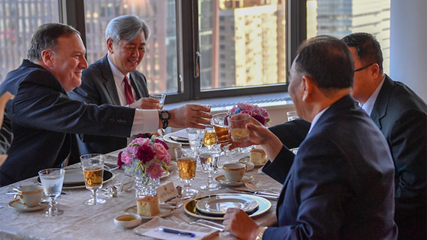 US Secretary of State Mike Pompeo, left, sits across from senior North Korean official Kim Yong Chol as they meet in New York on Wednesday, May 30. A senior State Department official described <a href="https://www.cnn.com/2018/05/30/politics/kim-yong-chol-new-york/index.html" target="_blank">the meeting</a> as an opportunity for the two sides to begin outlining a proposed summit between US President Donald Trump and North Korean leader Kim Jong Un. That summit was originally scheduled for June 12, but it was later canceled by Trump. "Good working dinner with Kim Yong Chol in New York tonight," <a href="https://twitter.com/SecPompeo/status/1002012928407728128" target="_blank" target="_blank">Pompeo said in a tweet that included this photo.</a> "Steak, corn, and cheese on the menu."