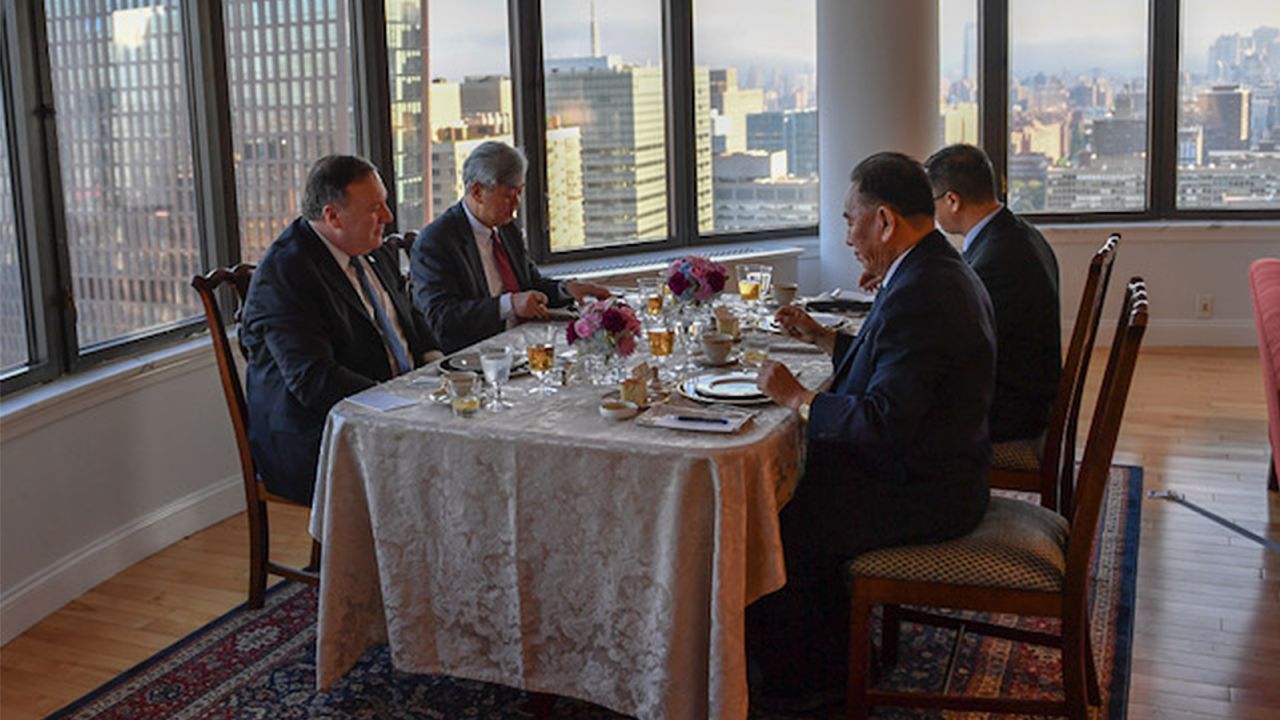 In a tweet posted to Mike Pompeo's official Twitter account, the Secretary of State described the meeting as a "good working dinner" noting that "steak, corn and cheese" was on menu.