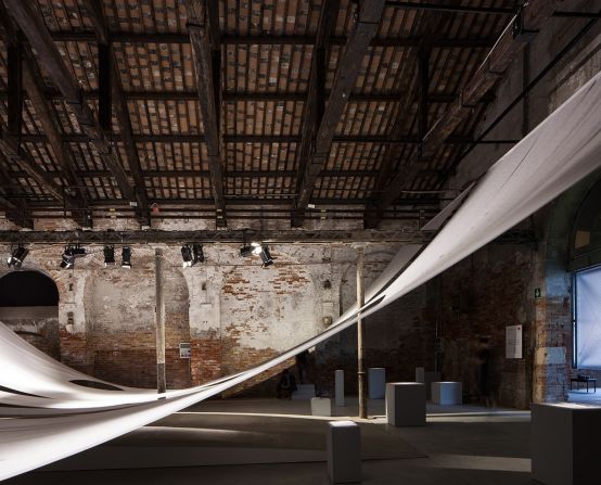 In "Sunyata: The Poetics of Emptiness," Indonesia presented a study in simplicity, with strips of fabric curving through the space of the Arsenale. 