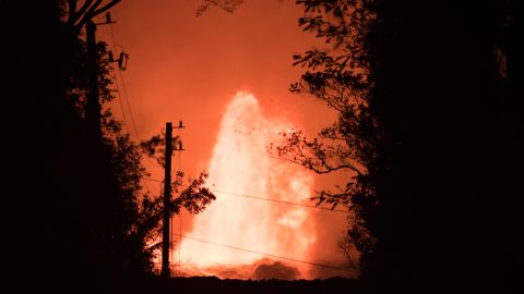 A 200-foot geyser of molten lava erupts in Pahoa, Hawaii, on May 29.