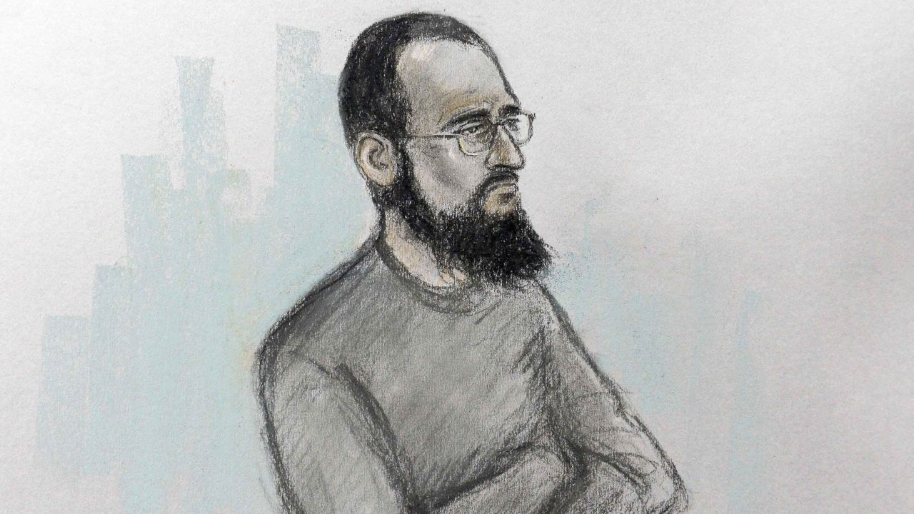 An artist's sketch shows Husnain Rashid during his trial.
