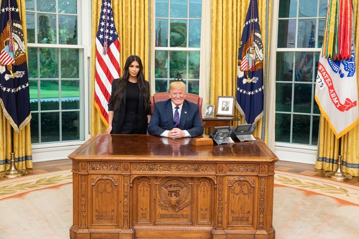 US President Donald Trump is joined by celebrity Kim Kardashian West in the White House Oval Office on Wednesday, May 30. "Great meeting with @KimKardashian today, talked about prison reform and sentencing," the President tweeted along with the photo. Kardashian West <a href="https://www.cnn.com/2018/05/30/politics/kim-kardashian-jared-kushner-white-house/index.html" target="_blank">has been advocating for a pardon</a> for Alice Marie Johnson, a low-level drug offender who has served more than 20 years in prison.