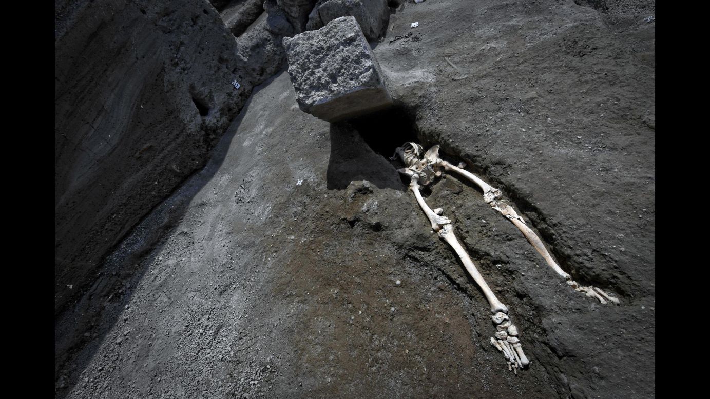 Archeologists working at the ancient Roman city of Pompeii, Italy, found this man's remains almost 2,000 years after he died. <a href="https://www.cnn.com/2018/05/29/health/pompeii-victim-crushed-rock-eruption-intl-trnd/index.html" target="_blank">The new excavations</a> suggest the man was fleeing the eruption of the Vesuvius volcano only to be crushed by a block of stone hurled by an explosive volcanic cloud.