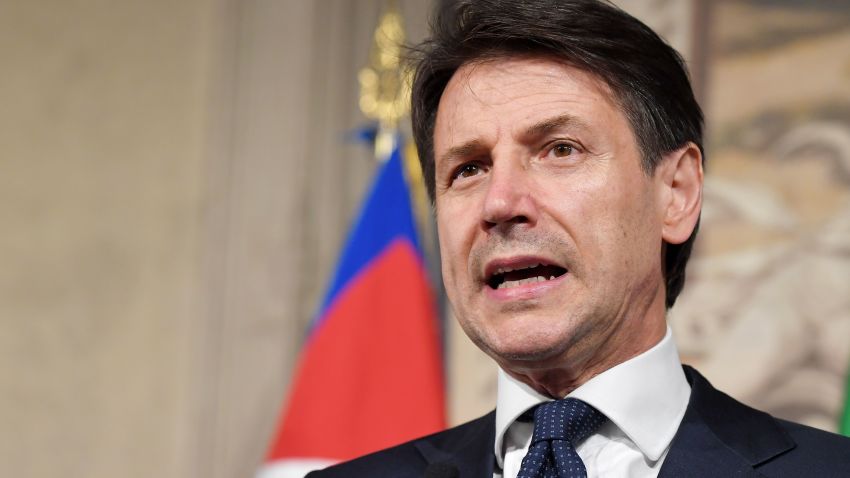 Italy's newly appointed Prime minister Giuseppe Conte announces the list of his government at the Quirinale presidential palace on May 31, 2018 in Rome after a meeting with Italian President. (Photo by Tiziana FABI / AFP)        (Photo credit should read TIZIANA FABI/AFP/Getty Images)