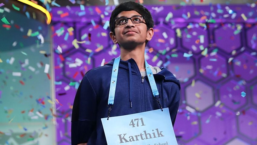 NATIONAL HARBOR, MD - MAY 31:  Confetti falls from the ceiling after Karthik Nemmani correctly spelled the word 'koinonia' to win the 91st Scripps National Spelling Bee at the Gaylord National Resort and Convention Center May 31, 2018 in National Harbor, Maryland. Forty one finalists were selected to participate in the final day after a record 516 spellers were officially invited, up from 291 in 2017 .  (Photo by Chip Somodevilla/Getty Images)