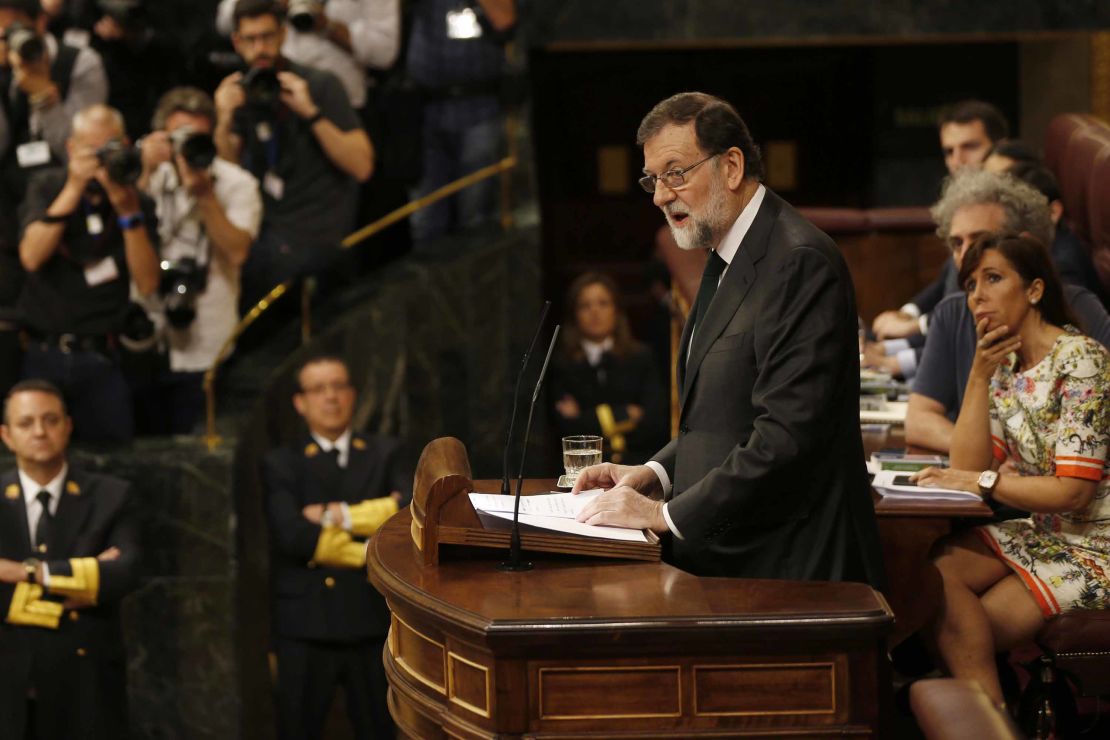 Mariano Rajoy addresses the Spanish parliament Friday ahead of the no-confidence vote.