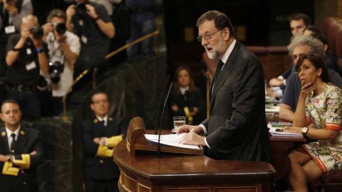 Mariano Rajoy addresses the Spanish parliament Friday ahead of the no-confidence vote.