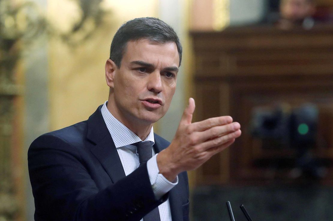 Pedro Sánchez addresses lawmakers Friday on the second day of debate on the no-confidence motion.