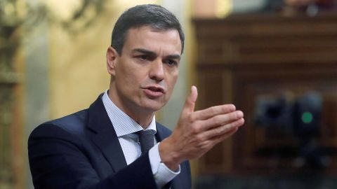 Pedro Sánchez addresses lawmakers Friday on the second day of debate on the no-confidence motion.