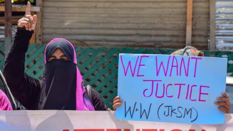 People in Srinagar hold a demonstration in May on the ninth anniversary of the rape and murder of Asiya and Neelofar Jan.