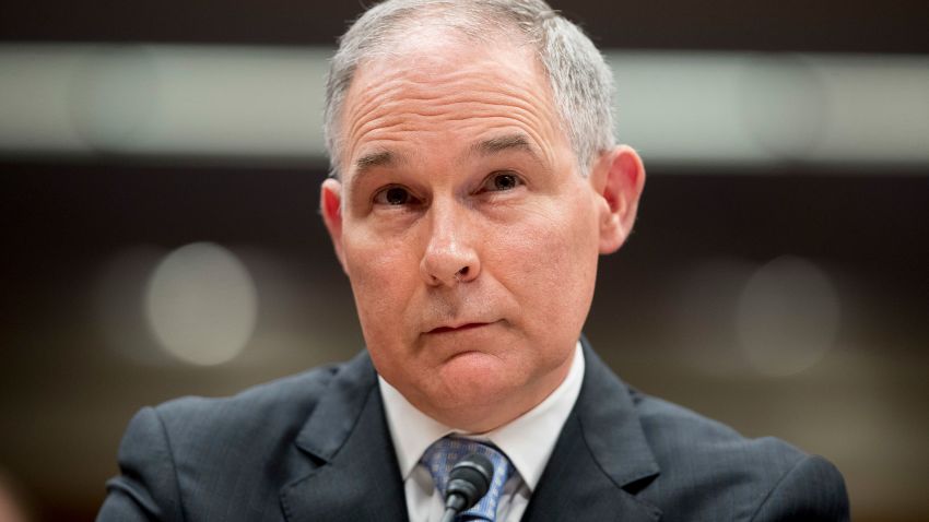 In this May 16, 2018, photo, Environmental Protection Agency Administrator Scott Pruitt appears before a Senate Appropriations subcommittee on the Interior, Environment, and Related Agencies on budget on Capitol Hill in Washington. Pruitt claimed credit for pollution cleanups done mostly by the Obama administration while flubbing facts about his 2017 condo deal and blaming underlings for his ethical woes. (AP Photo/Andrew Harnik)