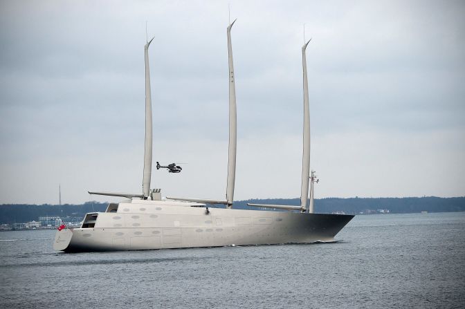 The luxury sail-assisted motor yacht <a href="index.php?page=&url=https%3A%2F%2Fwww.cnn.com%2F2015%2F10%2F05%2Fsport%2Fsailing-yacht-a-super-yacht-andrey-melnichenko%2Findex.html">Sailing Yacht A</a> is estimated to have cost $450 million. Owned by Russian industrialist Andrey Melnichenko, it was built in Kiel, Germany and designed by Philippe Starck. The yacht's masts measure 100 meters tall -- higher than the Statue of Liberty --  and at 143 meters long, it <a href="index.php?page=&url=https%3A%2F%2Fedition.cnn.com%2F2017%2F02%2F08%2Fsport%2Fsailing-yacht-a-andrey-melnichenko%2Findex.html">is the eighth longest superyacht in the world. </a>