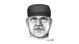 This sketch depicts the suspect wanted in the deaths of Pitt and two paralegals.