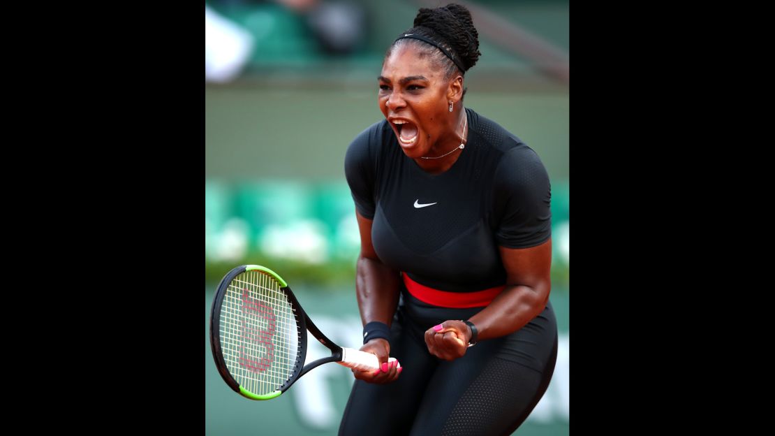 Williams wearing the now-banned catsuit during the French Open in June. 
