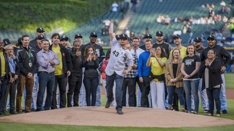 On Friday, June 1, Chicago White Sox pitcher Danny Farquhar throws out a ceremonial first pitch. In April, he suffered a brain hemorrhage prior to a game between the Chicago White Sox and the Milwaukee Brewers at Guaranteed Rate Field. 