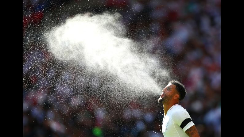 Kyle Walker of England spits water out prior to the International Friendly match between England and Nigeria at Wembley Stadium on Saturday, June 2, in London, England. 