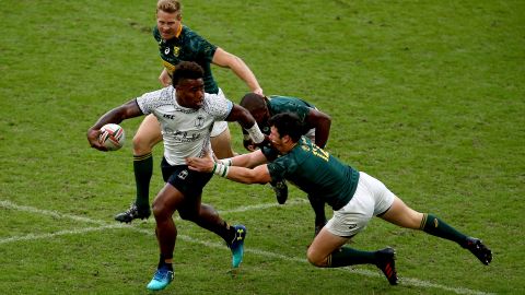 Fiji's Josua Tuisova looks for an offload in the final of the London Sevens against South Africa. His side ran out <a href=