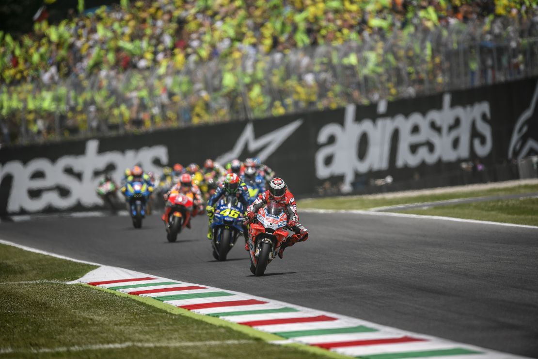 Lorenzo leads at the Mugello circuit at the Italian MotoGP.