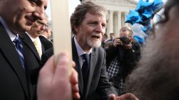 WASHINGTON, DC - DECEMBER 05:  Conservative Christian baker Jack Phillips talks with supporters in front of the Supreme Court after the court heard the case Masterpiece Cakeshop v. Colorado Civil Rights Commission December 5, 2017 in Washington, DC. Siting his religious beliefs, Phillips refused to sell a gay couple a wedding cake for their same-sex ceremony in 2012, beginning a legal battle over freedom of speech and religion.  (Photo by Chip Somodevilla/Getty Images)