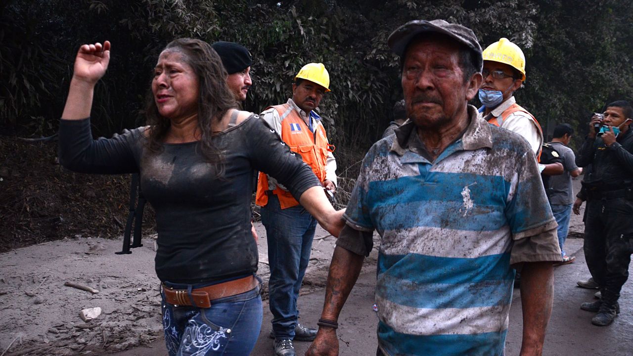 Residents flee El Rodeo village after the Fuego volcano's eruption Sunday.