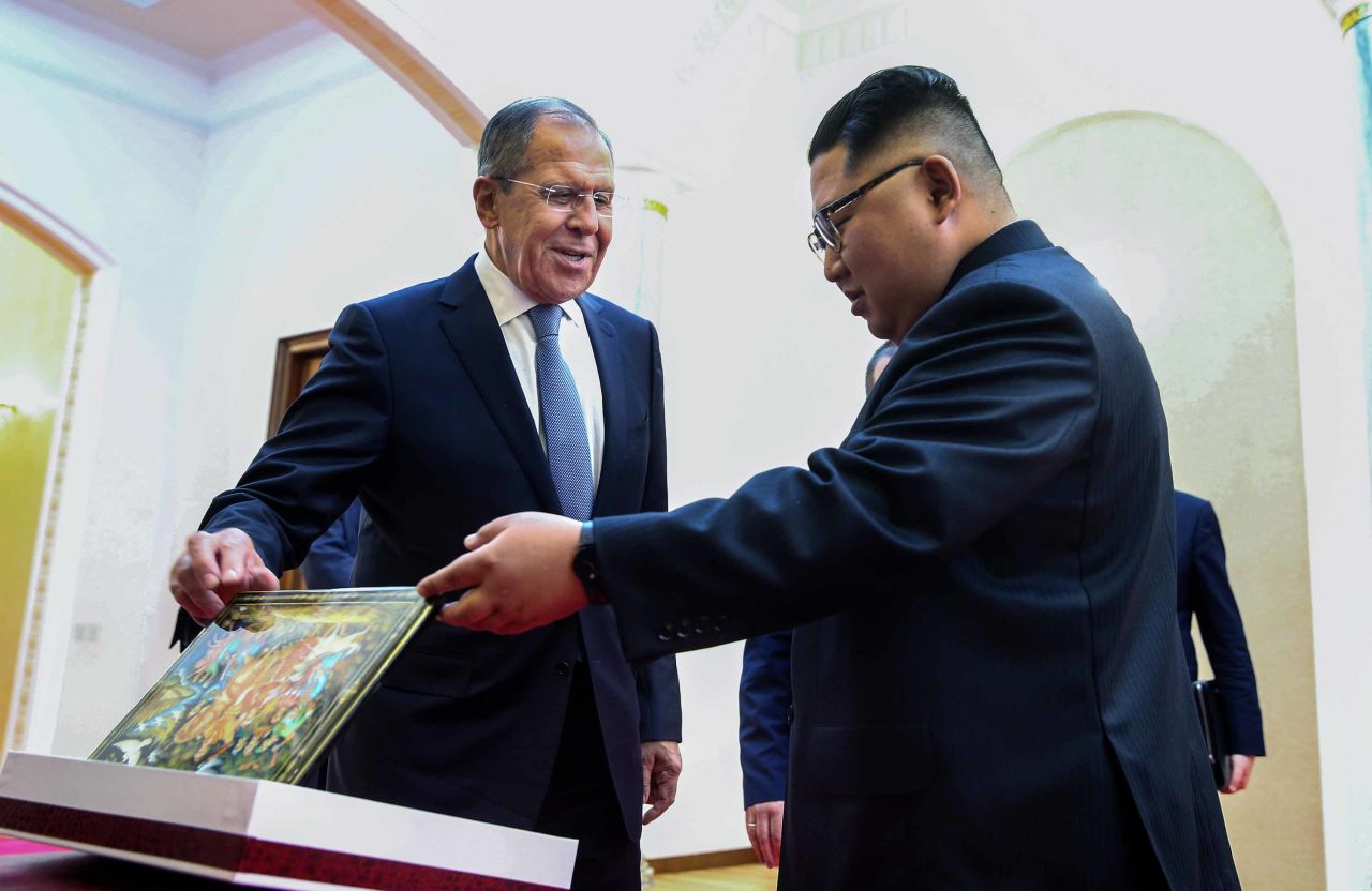 Lavrov presents Kim with a traditional Russian handmade Palekh box.