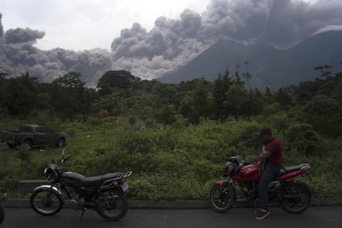 The volcano blows out a thick cloud of ash on June 3.