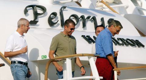 Billionaires and industry magnates are known to splash their cash on huge, lavish superyachts -- as status symbols, to entertain fellow moguls and to cruise the world in privacy. Russian Roman Abramovich (center) used his previous superyacht Pelorus as a base during the Euro 2004 soccer tournament in Portugal.  Here are 10 of today's world's most expensive superyachts and the identity of their uber-rich owners. 