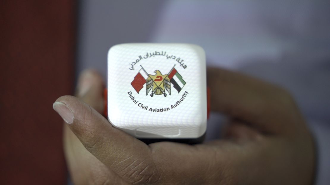 The two-ounce tracking device fitted to licensed drones in Dubai by the DCAA.