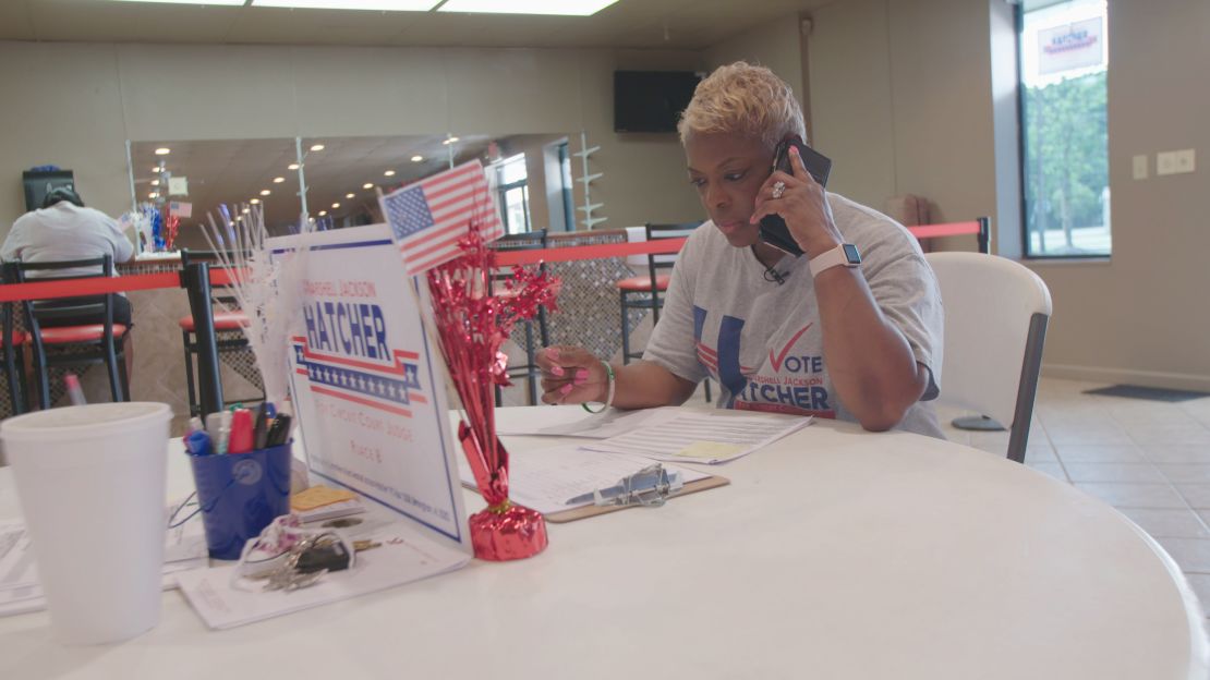 Marshell Jackson Hatcher makes phone calls to rally support for her candidacy for a judicial seat in Jefferson County, Alabama.