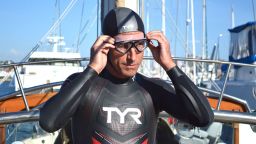 Ben Lecomte set off on Tuesday on a 5,500 mile cross-Pacific swim
