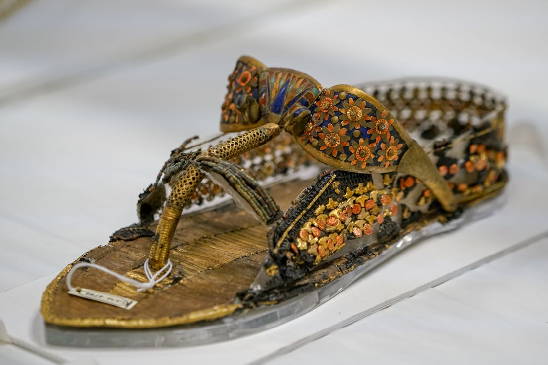 One of a pair of sandals from Tutankhamun's tomb that were restored my Mohamed Yousri.  They were thought to be a lost cause, but Yousri figured out a way to restore them, and they will be featured in the exhibition of Tutankhamun's treasures that will be on display in the first phase opening by the end of 2018.