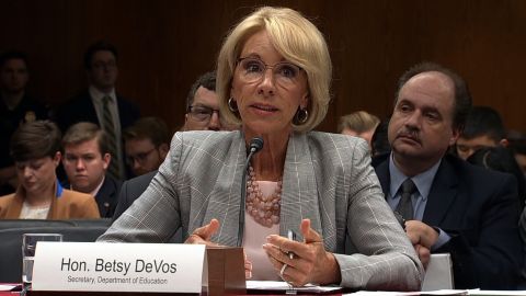 Education Secretary Betsy Devos speaks at a congressional hearing earlier this year. 