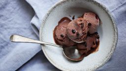 This easy Chocolate-Banana vegan ice cream from "N'Ice Cream," by Virpi Mikkonen and Tuulia Talvio, only has four ingredients and can be made in a blender. (Juli Leonard/Raleigh News & Observer/TNS via Getty Images)