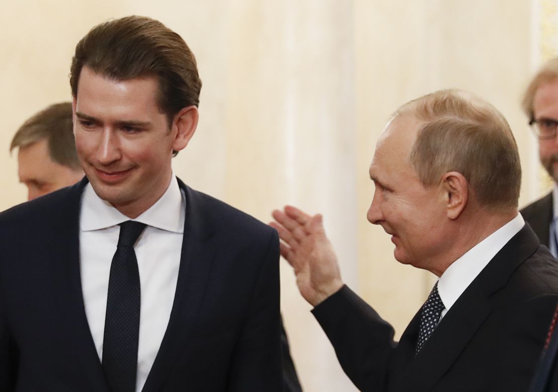 Putin and Kurz enter a hall before a press conference following their talks at the Kremlin in Moscow in January.