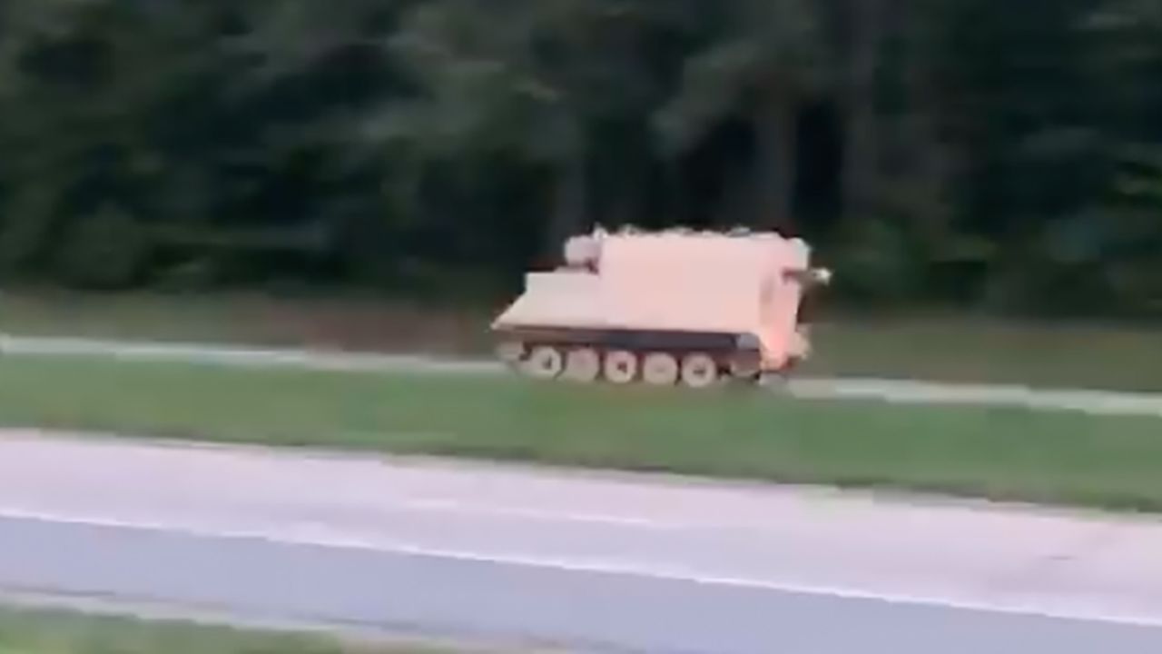 A resident captured this image of the stolen armored personnel carrier in Dinwiddie, Virginia.