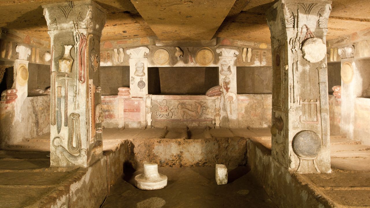 Before there were Romans, the Etruscans had their distinct civilization in Italy from 750 to 90 BC. They're known for their elaborate burial practices and huge necropolises, including this 4th century necropolis at Tarquinia.