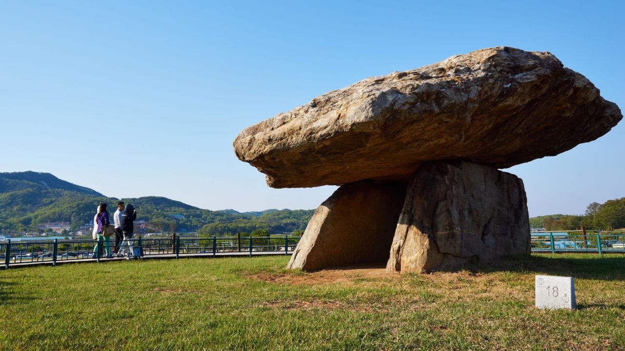 The phenomenon of the dolmen -- a large rock balanced on slightly smaller rocks -- are found all over the world. The largest concentration is on the Korea Peninsula at sites such as Gochang, Hwasun and the dolmen shown here at Ganghwa in South Korea (circa 2000 BC).