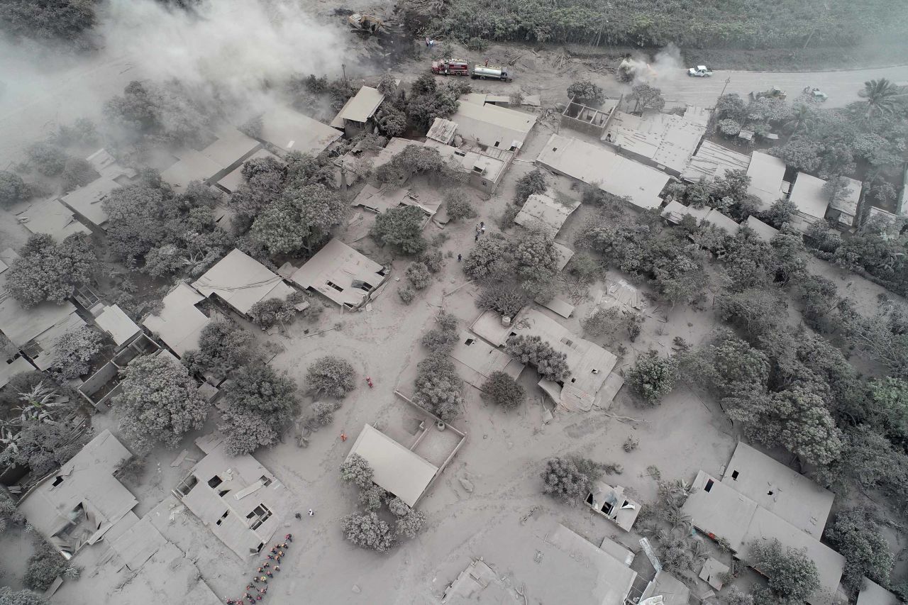 An aerial view shows rescue workers searching for El Rodeo residents on June 5.