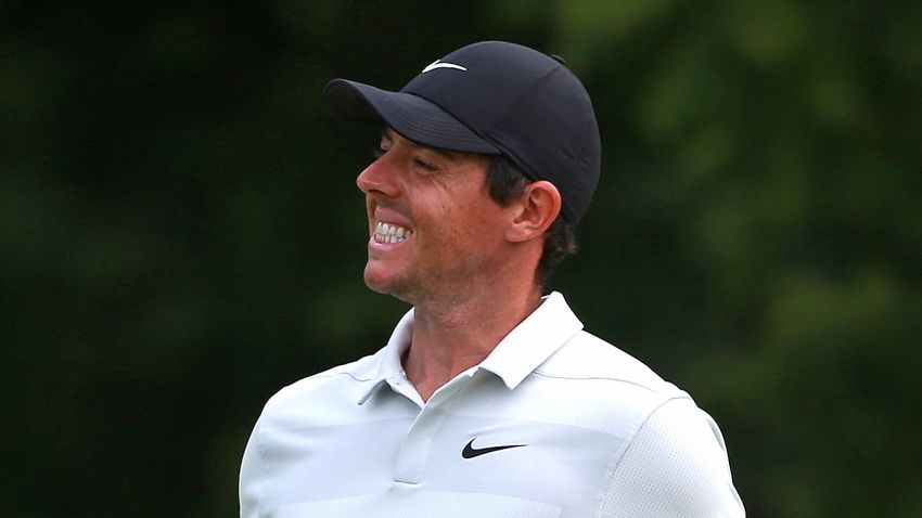 DUBLIN, OH - JUNE 03: Rory McIlroy of Northern Ireland reacts to a missed putt on the second hole during the final round of The Memorial Tournament Presented by Nationwide at Muirfield Village Golf Club on June 3, 2018 in Dublin, Ohio. (Photo by Matt Sullivan/Getty Images)