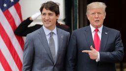 Canadian Prime Minister Justin Trudeau (L) and U.S. President Donald Trump pose for photographs at the White House October 11, 2017 in Washington, DC. The United States, Canada and Mexico are currently engaged in renegotiating the 25-year-old North American Free Trade Agreement.  (Chip Somodevilla/Getty Images)