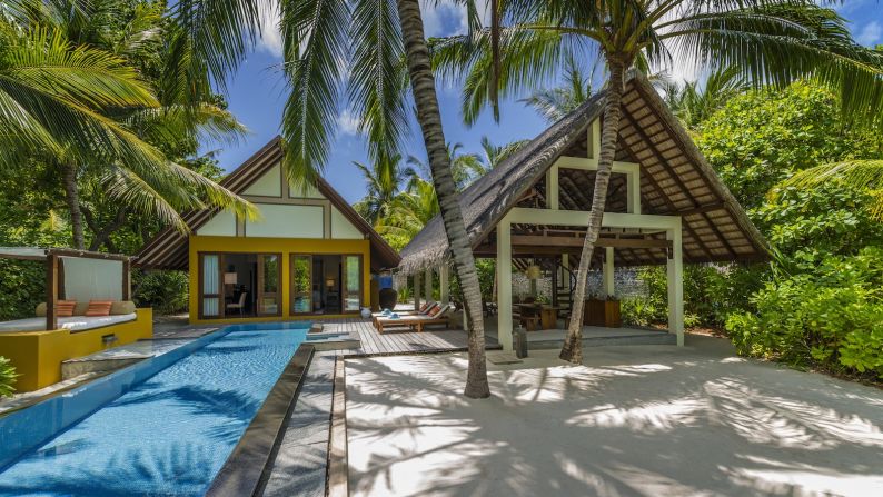 <strong>Beach villa with pool: </strong>The island resort is made up of 103 gorgeous thatch-roofed villas. 