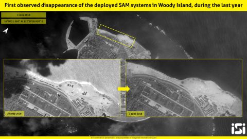 ImageSat International said China has removed missile launchers from the contested Woody Island in the South China Sea.