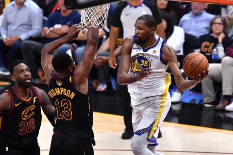 Durant drives to the hoop during Game 3 of the NBA Finals on Wednesday, June 6. Durant's 43 points led the Warriors to a 110-102 victory.