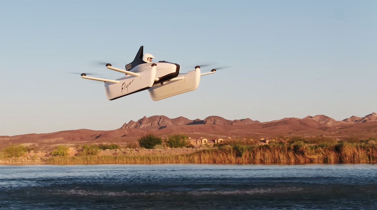 In June CNN's Rachel Crane took a test flight in the Flyer, by Larry Page-funded Kitty Hawk, <a href="https://cnn.com/2018/09/30/tech/flying-car-las-vegas-kitty-hawk/index.html">over Lake Las Vegas</a>, Nevada. The Flyer can travel up to 20 mph and had been through 1,500 test flights as of this summer. One of few eVTOLs to go on sale, pre-orders have already closed.