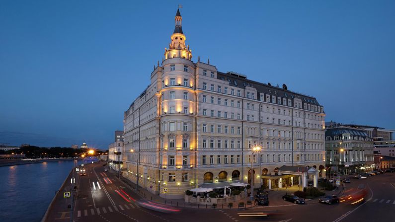 <strong>Hotel Baltschug Kempinski Moscow: </strong>The exterior presents typical Russian grandeur along the Moskva River as evening settles in.