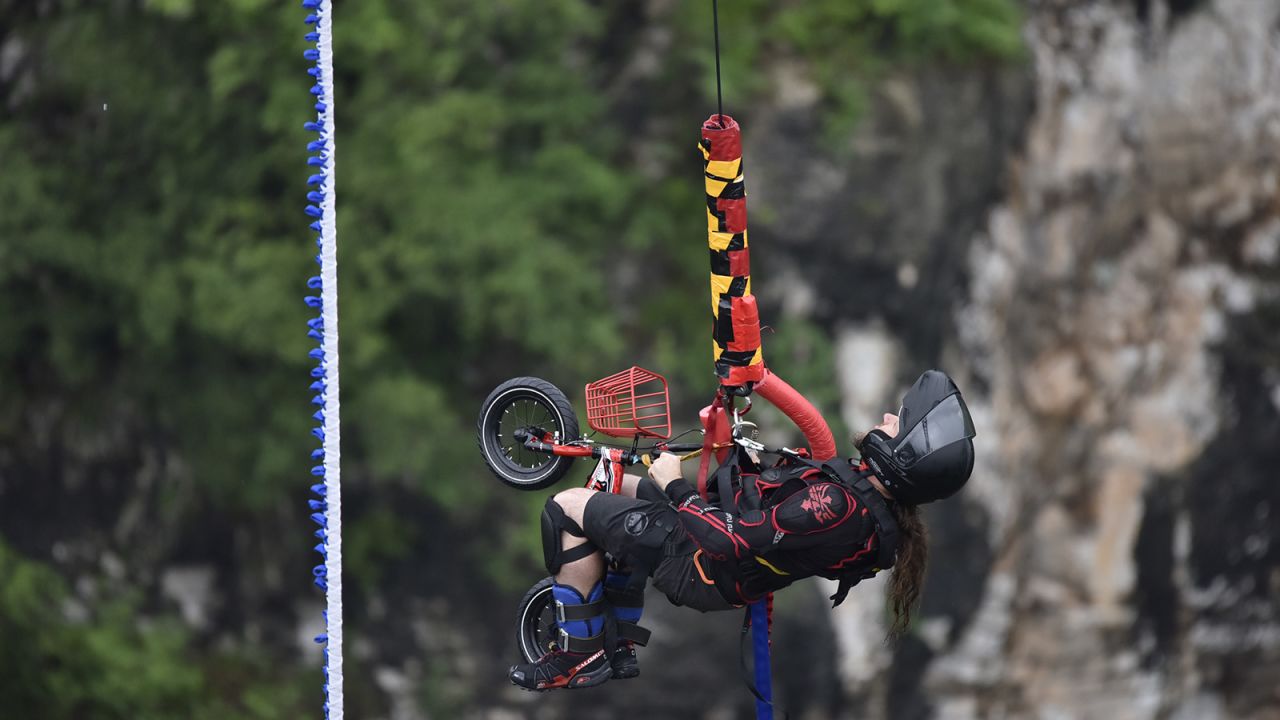 <strong>New bucket list item: </strong>Beau Retallick -- operator of the bungee jump and a record-holding bungee-jumping veteran -- hopped off the bridge with a mini bike during the challenge.