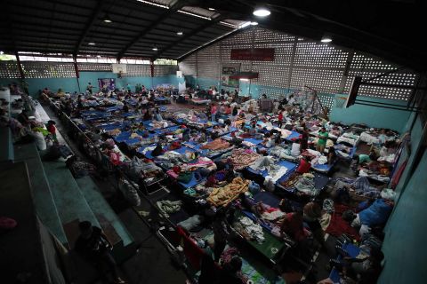 People take refuge at a shelter in Escuintla on June 6.