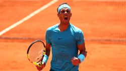 PARIS, FRANCE - JUNE 07:  Rafael Nadal of Spain celebrates during the mens singles quarter finals match againts Diego Schwartzman of Argentina during day twelve of the 2018 French Open at Roland Garros on June 7, 2018 in Paris, France.  (Photo by Clive Brunskill/Getty Images)